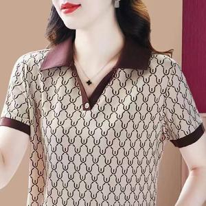 100KG Can Wear Korean New Style Women Short Sleeve Polo Shirt Checked Lapel T-shirt Plus Size Fashion Loose Blouse Lady tee