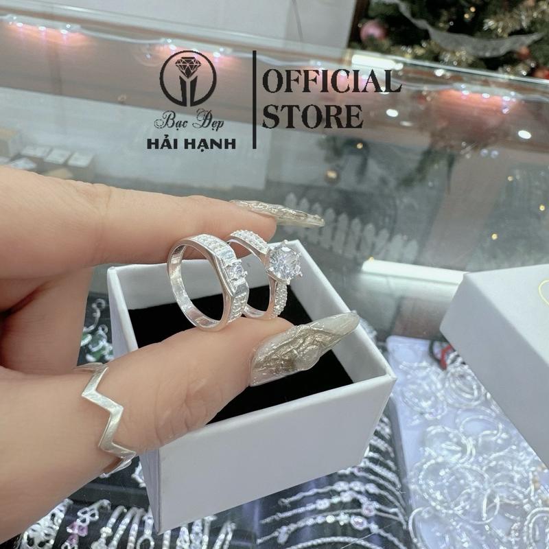 NĐ19 Nhẫn đôi bạc ta đá nhô siêu hot cho nam nữ _Bạc đẹp Hải hạnh Hhj nhẫn bạc