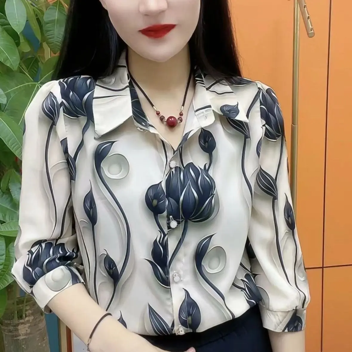 Áo Sơ Mi Có Ve Áo In Hoa, Quần Áo Của Mẹ, Dành Cho Phụ Nữ, Bộ Sưu Tập Mùa Thu Và Mùa Hè, Áo Khoác Bụng Ẩn, Hàng Mới Về Năm 2024