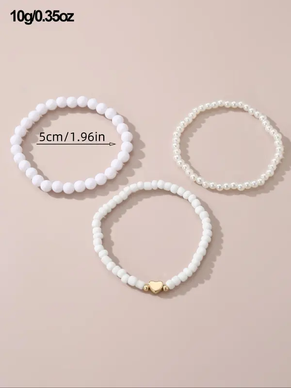 Cute Heart Charm Bracelet for Kids, Faux Pearl Decorated Beaded Bracelet, Fashionable Hand Jewelry for Girls, All-match Fashion Accessories for Daily Wear, Valentine's Day, Gift 1