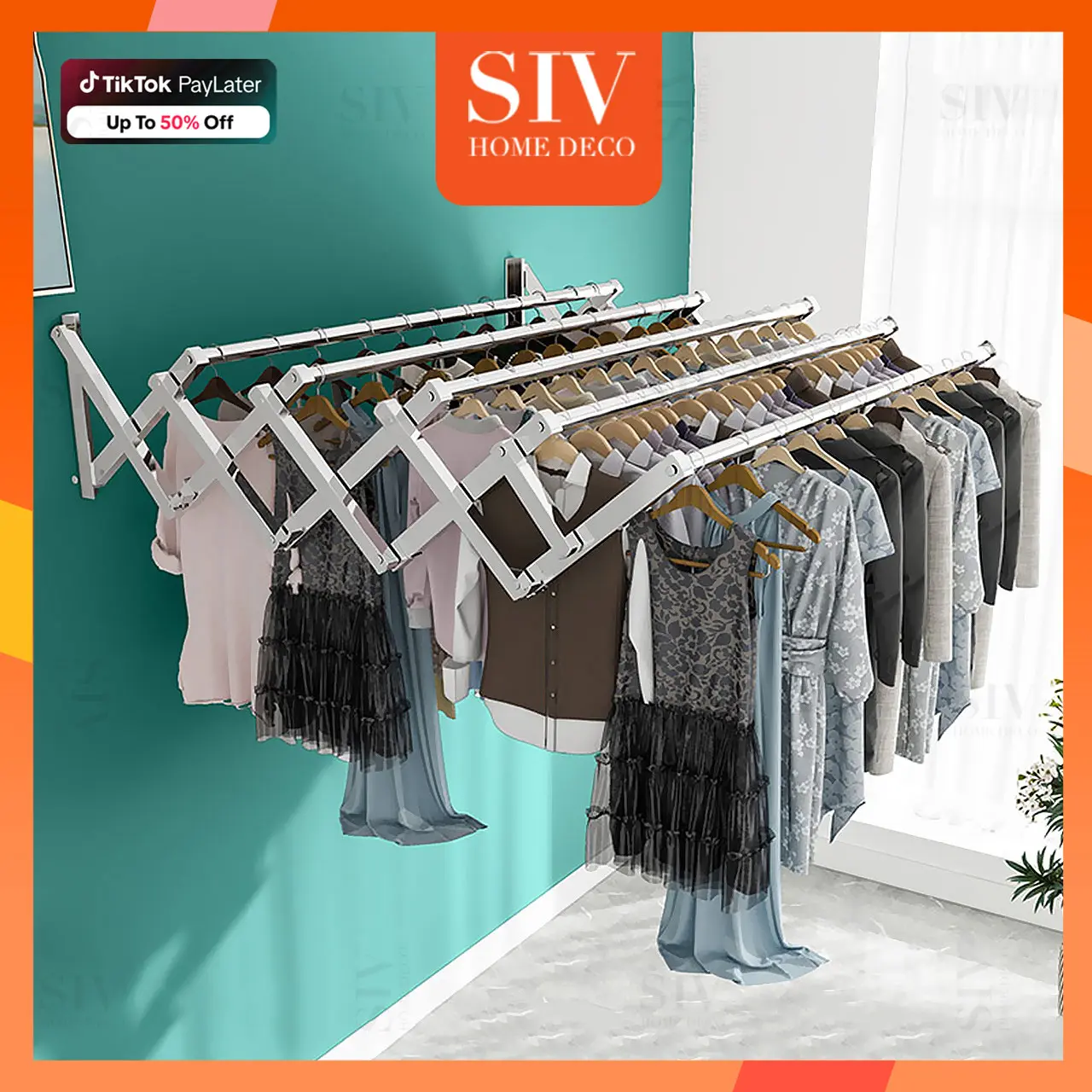 SIV Wall Mounted3/4/5bar Foldable Drying Rack Retractable Sampayan Stainless Steel Clothes Rack Indoor Above 25 kg Windproof Balcony