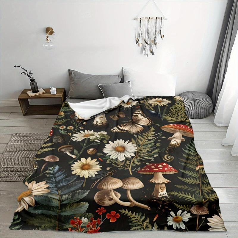 Product Introduction of Mushroom & Flower Pattern Blanket, 1 Count Soft Warm Throw Blanket, Air-conditioned Room Blanket, Warm Nap Blanket for Home Office 0