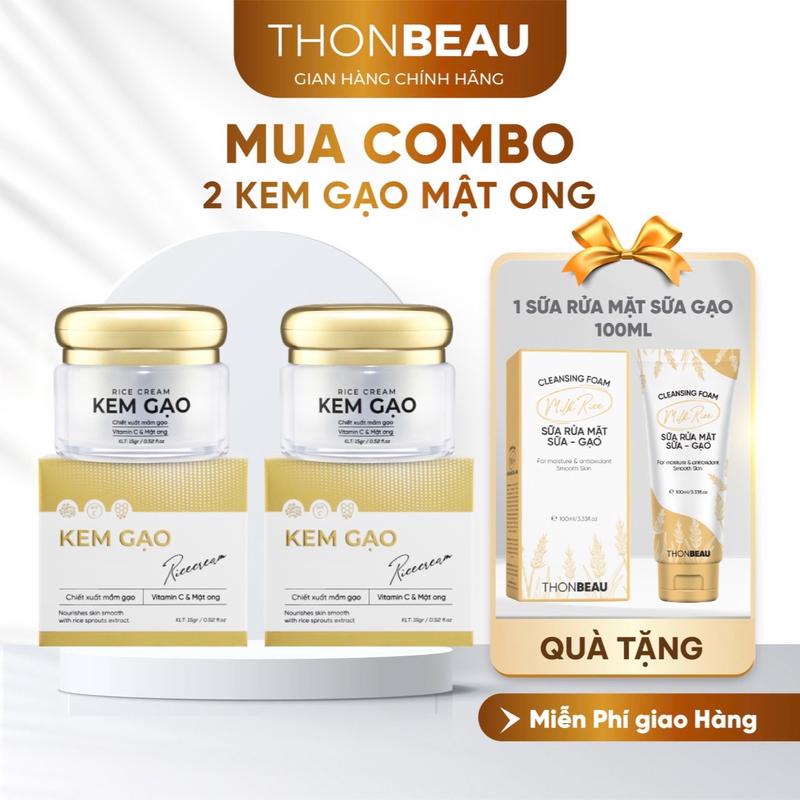 [Mua 2 Tặng 1] Mua 2 Hộp Kem Gạo MẬT ONG (Tặng 1 Chai Sữa Rửa Mặt Gạo CHAI LỚN 100ML Son Skincare
