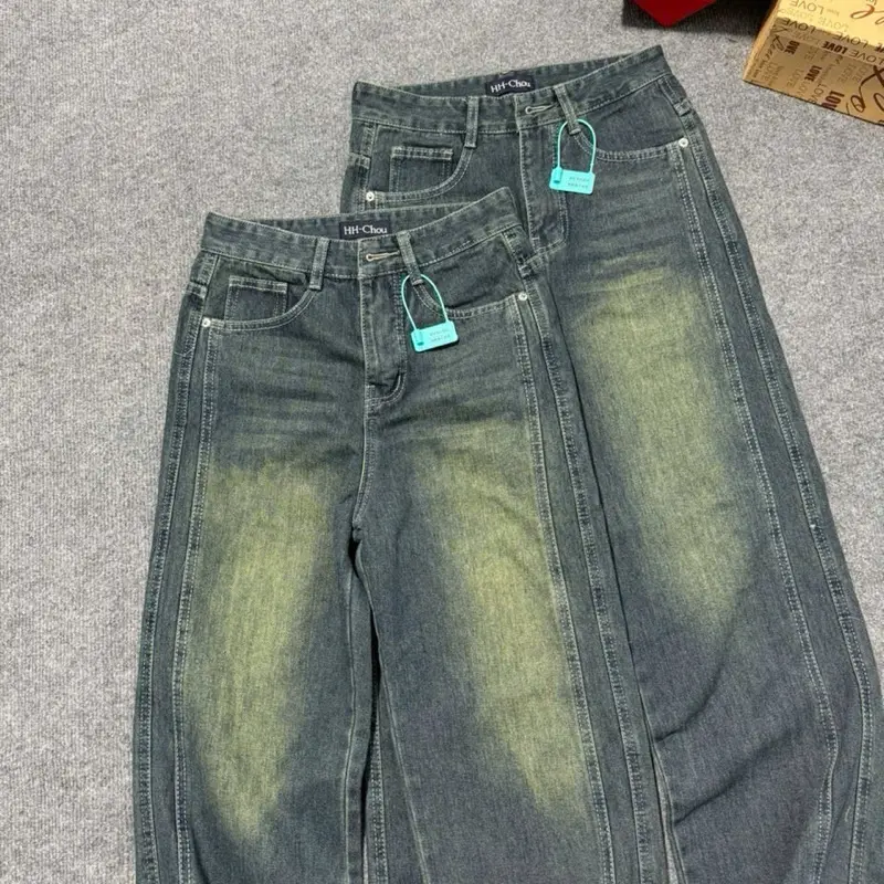 (S-2XL)HHCHOU-Quần Jean suông viền màu đậm trầm chất QC H5604 Nữ Women Pants | BigBuy360 - bigbuy360.vn