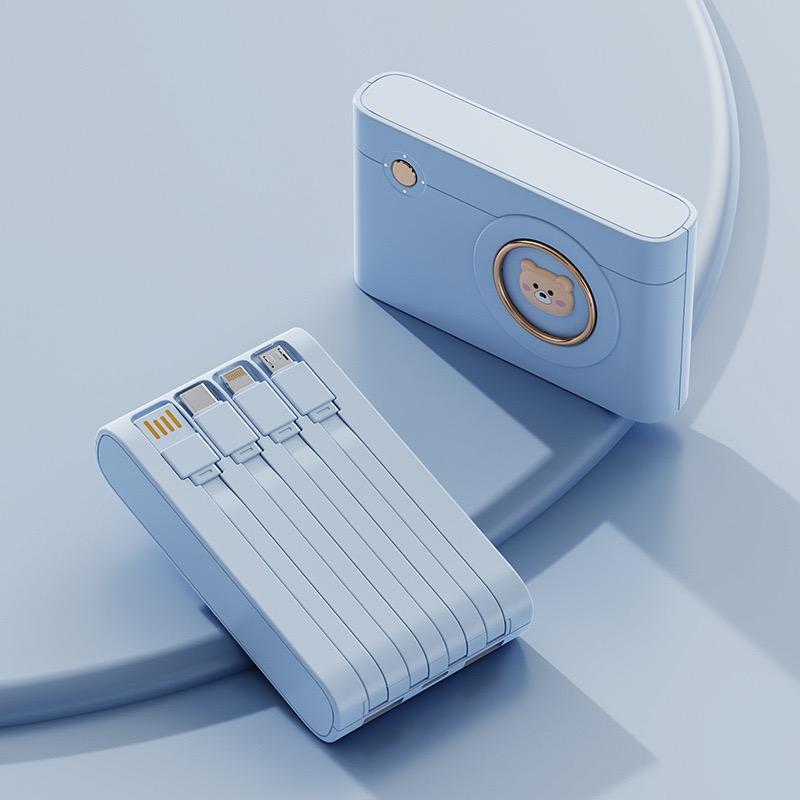 Power Bank Kamera Lucu, Charger Berkualitas Tinggi 30000mAh, Kompatibel dengan Samsung, iPhone, dan Ponsel Android, Antarmuka Type-C, 4 Port USB, Universal untuk Semua Ponsel