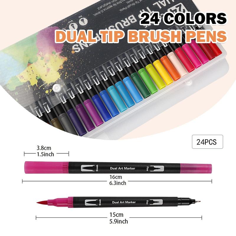 Dual Tip Brush Pen, 1 Set Colorful Flexible Felt-tipped Artistic Markers, Stationery for Adults & Students, Art Supplies for Drawing, Sketching, Calligraphy, Painting, Best Friend Gifts, Touch Markers, Gift Sets 5