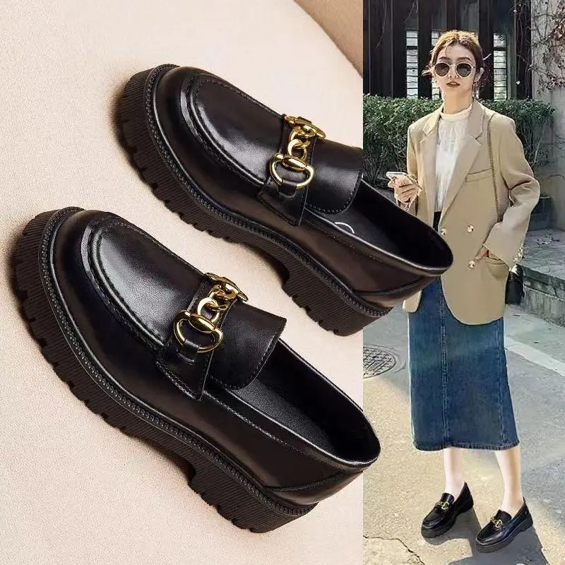 Little leather shoes, women's new autumn style sponge cake sole loafers, fashionable single shoes
