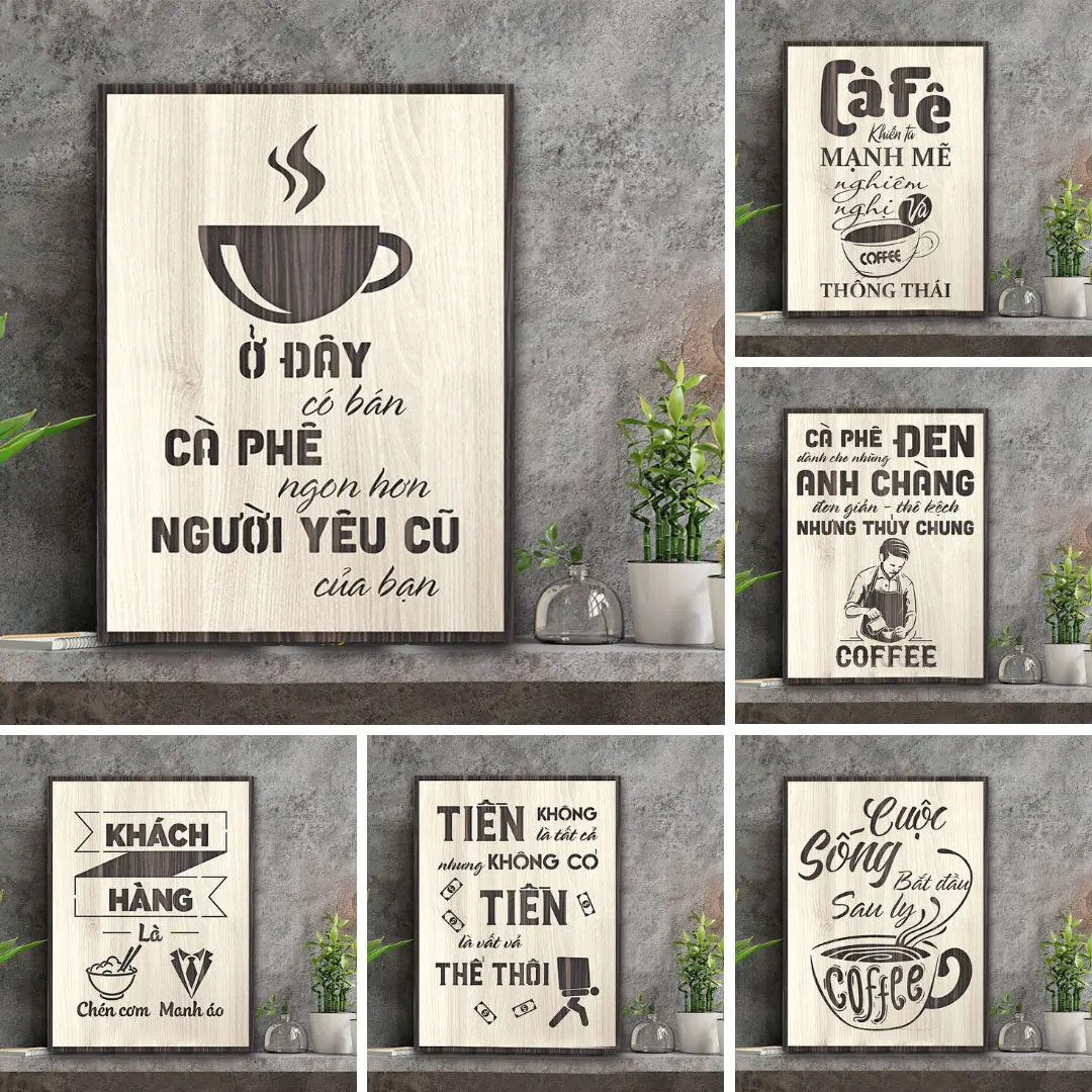 Tranh gỗ treo tường decor không gian quán cà phê, tranh treo tường trang trí không gian quán