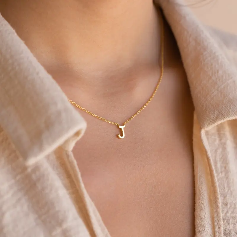 Kalung Inisial Huruf Titanium Wanita Bahan 316L Stainless Steel Lapis Emas 18K - Initial Letter Necklace 0