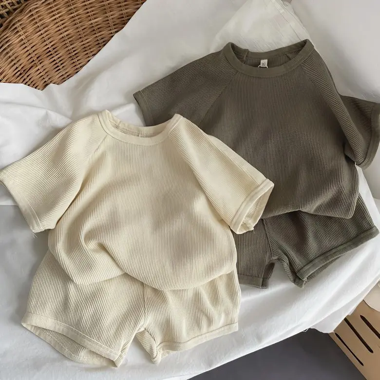 Bộ Đồ ngắn Tay Phong Cách Mori Chất Lượng Cao, Dành Cho Bé Trai Và Bé Gái Hàn Quốc, Vải Bánh Quế, Bộ Đồ dễ phối đồ 2 Mảnh, Trang Phục Mặc Nhà Cho Em Bé