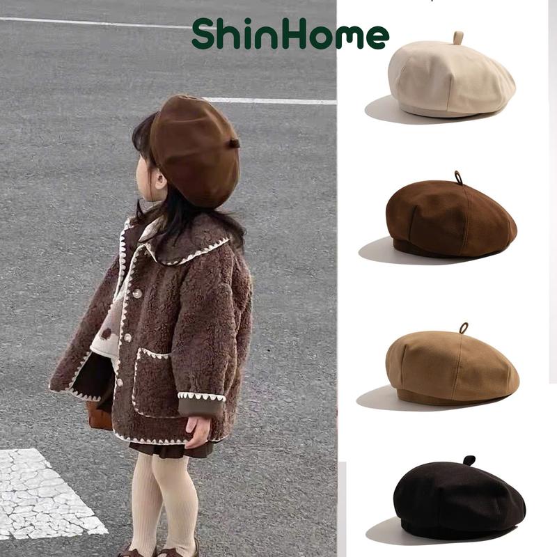  Mũ Nồi Trơn Chất Dạ Nhung Hàn Quốc Cho Bé Trai Bé Gái 3-8 Tuổi Có Dây Rút Điều Chỉnh ShinHome 