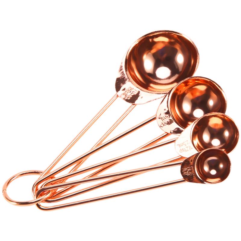Rose gold Stainless Steel Measuring Cups and Spoons set of 8 Engraved Measurements,Pouring Spouts & Mirror Polished for Baking and Cooking 7