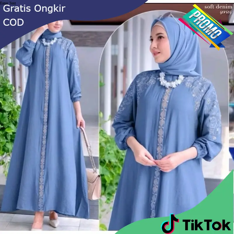Inayah Dress Gamis Wanita Matt Polo Linen Aksen Bordir Mewah Elegant Ukuran Jumbo