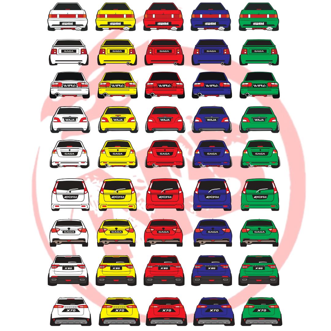 Proton Car Model Sticker *No Number Plat* Iswara/Wira/Saga/Waja/Exora ...