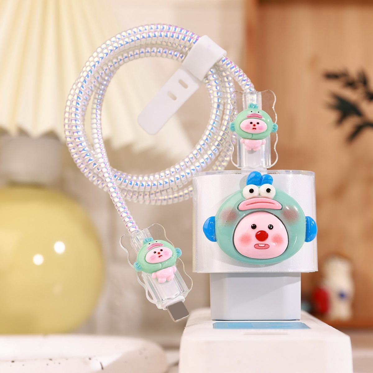 Untuk iPhone Type C Pelindung Kabel Carger Set 5in1 Pelindung Adaptor Pelindung Kepala Charger Case Carger Motif Bervariasi