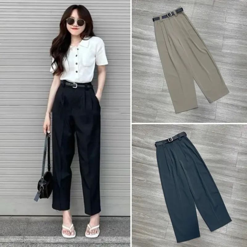 [BigSize 75Kg) Quần dài BAGGY ống Rộng cạp cao cho nữ chất vải Gold Nhật Mềm, Mịn, không nhăn dài 92-94cm cho nữ m47- M62 Women Pants Màu Đen Ong