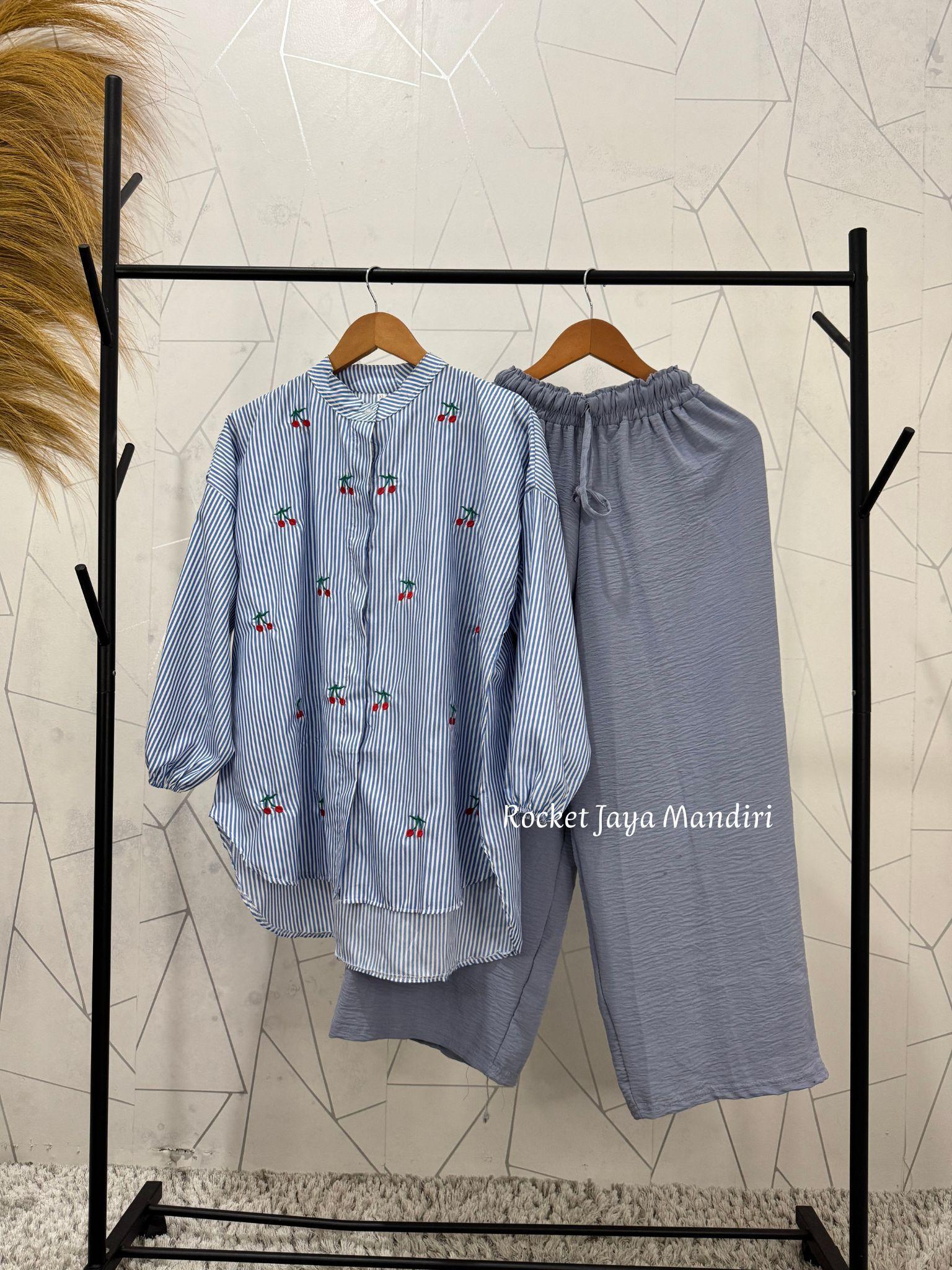 HF - Oneset Keirra Salur Bordir Cherry  Katun Set Wanita | Oneset Wanita Terbaru