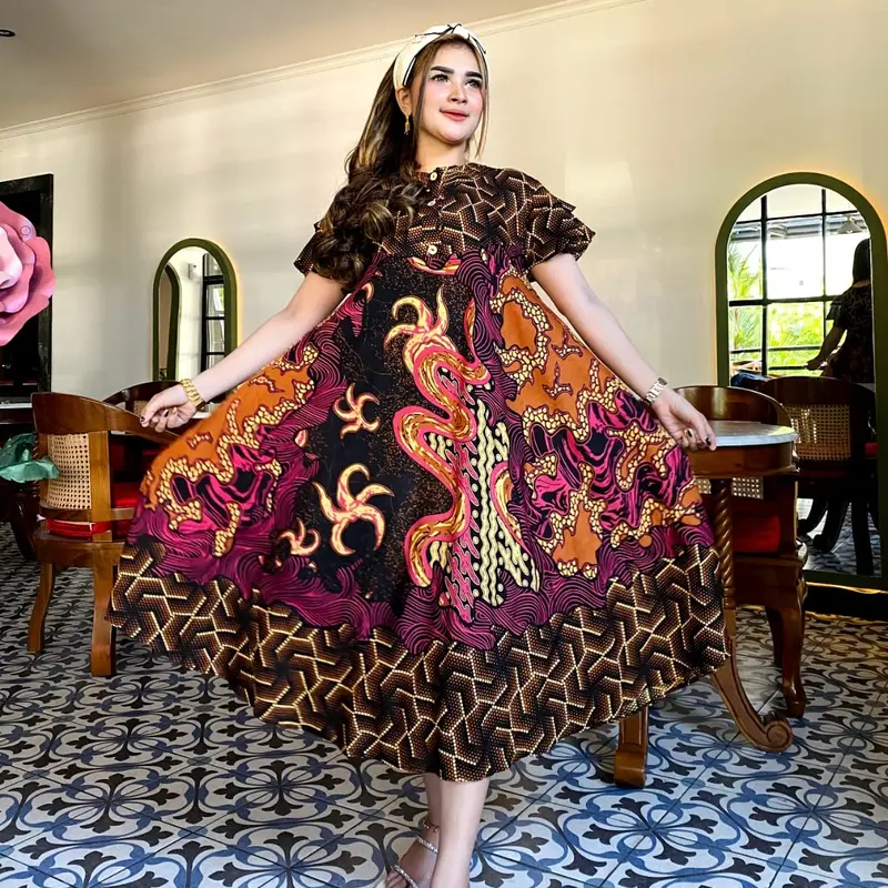 DASTER PAYUNG JUMBO MOTIF WAYANG TERBARU KANCING DEPAN Busui remaja Ibu Menyusui Bumil Lengan Hamil Rayon daster  bunga 0