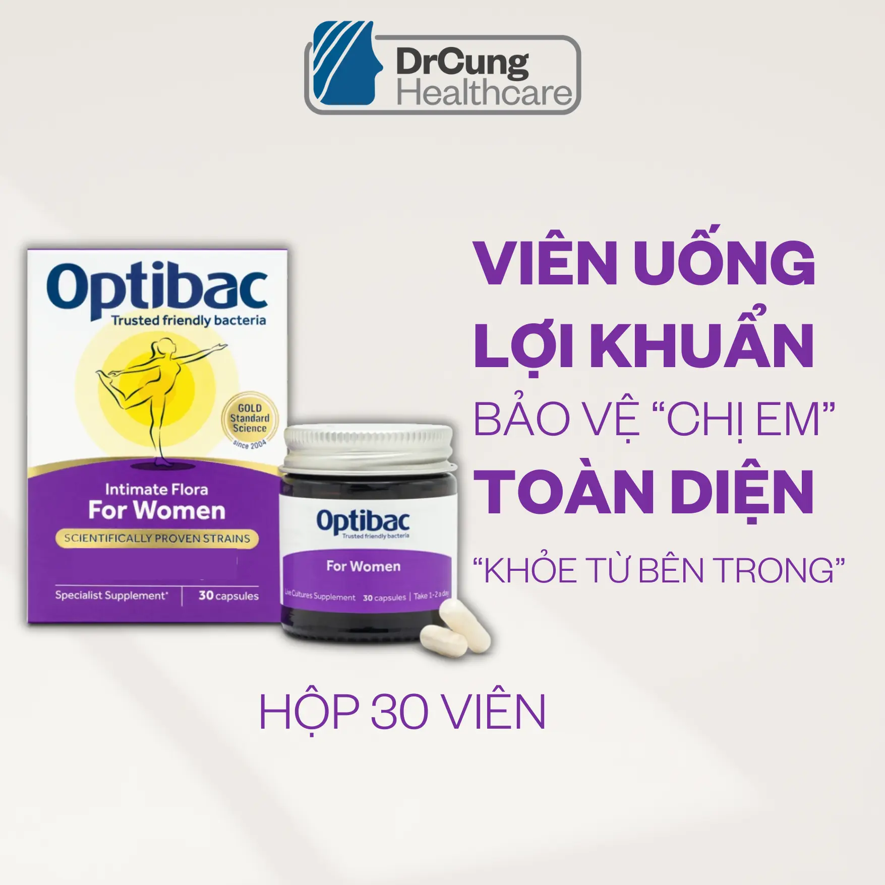 ID1 VIÊN UỐNG OPTIBAC PROBIOTICS FOR WOMEN LỌ 30 VIÊN Men lợi khuẩn Optibac Tím bổ sung cho phụ nữ
