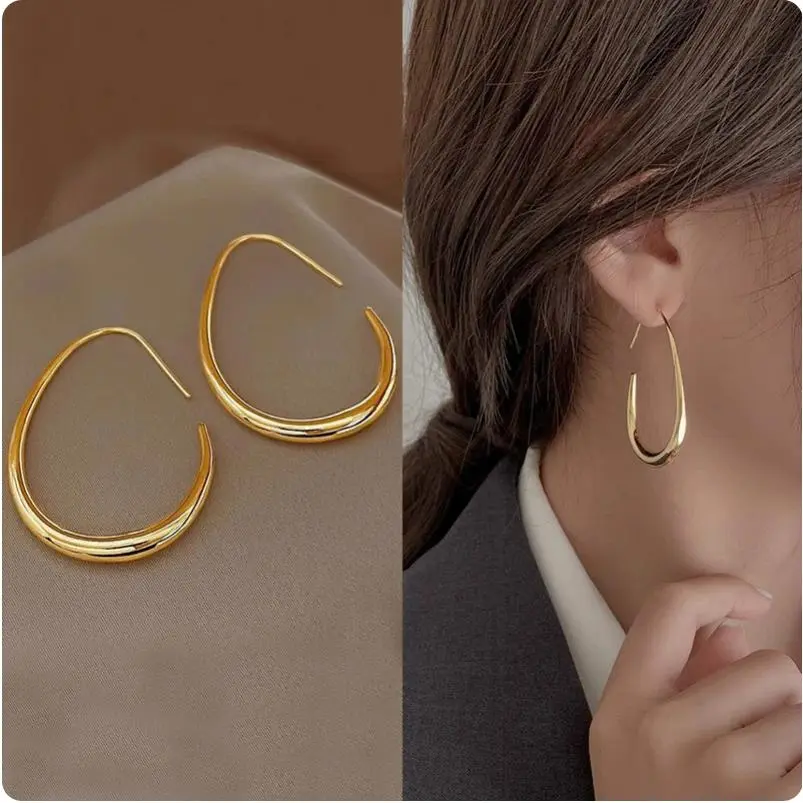 Oval Earrings New Fashion Niche Versatile Water Drop Hoop Gold Large Circle Women's Earrings Non-Itchy Non-Fading Non-Tarnishing Gift for Best Friend Girlfriend Wife Birthday Present