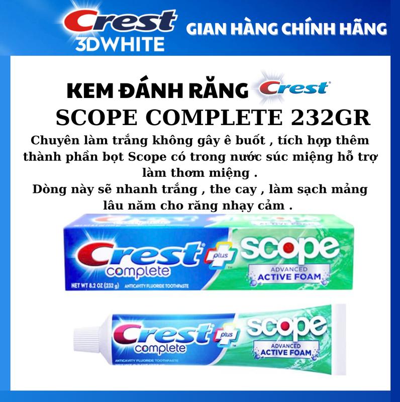 Kem Đánh Răng Crest 3D White Complete Scope Advanced 232gr Trắng Răng Thơm Miệng Chính Hãng Mỹ Whitening dentifrice  trắng răng Women nam Nữ Cleansing kem  đánh