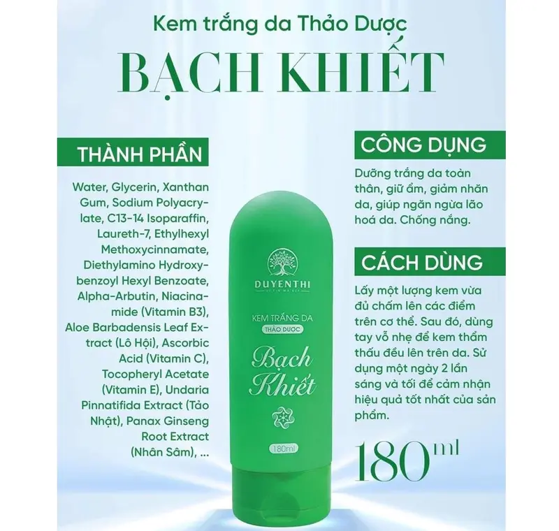 Kem Trắng Da Thảo Dược Bạch Khiết Giúp Da Trắng Sáng, Giữ Ẩm Cho Da 180ml 2