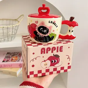 Apple Bite Ceramic Cup / Mug Gelas Lucu Apel Hadiah Ulang Tahun Birthday Kado House Warming Kucing Cat
