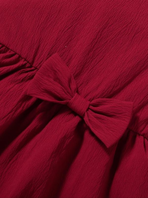 Girl's Solid Bow Decor Ruffle Trim Dress, Cute Casual Sleeveless A Line Dress for Summer, Kids Clothes for Daily Wear 8