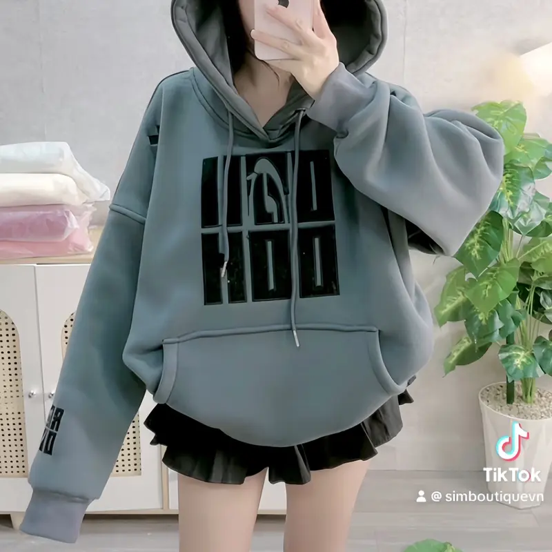 [FREESHIP] Hoodie nỉ bông thêu nổi nhiều size form rộng nón to women Cotton có thể giặt máy áo hoodie vàng áo hoodie & áo len khoác Nhung Top Kem boxy 2