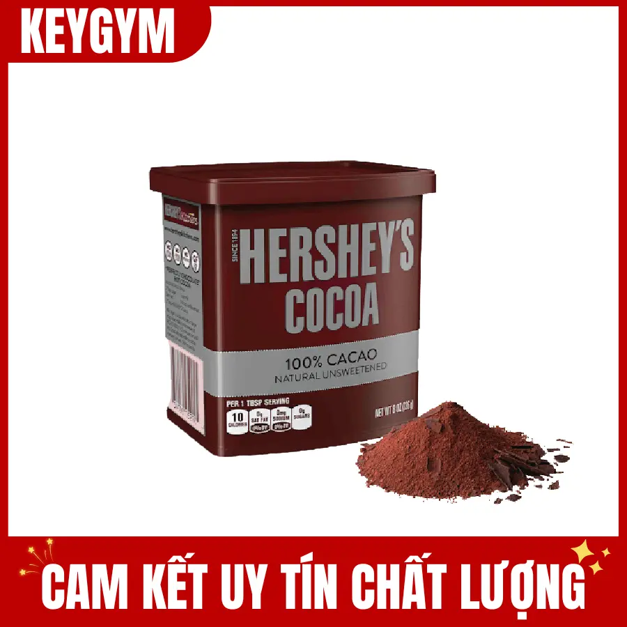 [HÀNG KEYGYM] Bột Cacao Hershey's Cocoa powder Natural Unsweetened 100%, 226g - Keygym