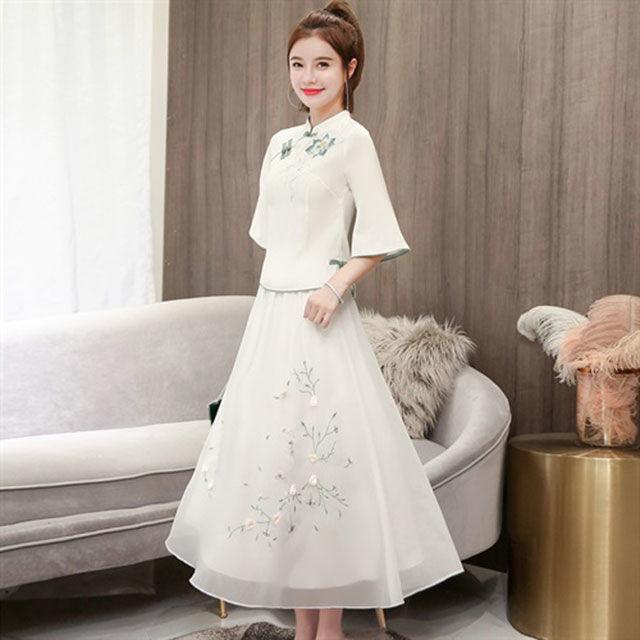 Product Introduction of 2024 New Chinese Style Women's Clothing Improved Adult Women's Han Chinese Clothing Autumn Ancient Costume Cheongsam Slim Fit Dress Two-Piece Set 14