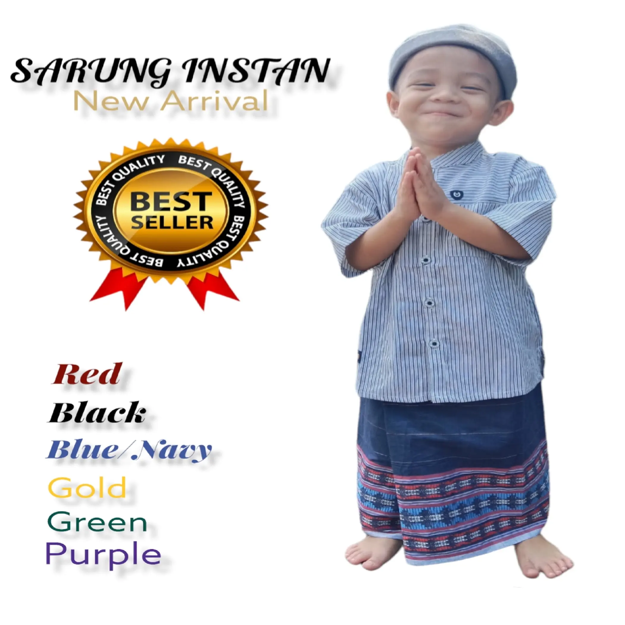 Sarung Instan Praktis Anak Laki Laki Model Rok Geblusan Desain Motif Keren Polos Katun Pinggang Elastis Celana Muslim
