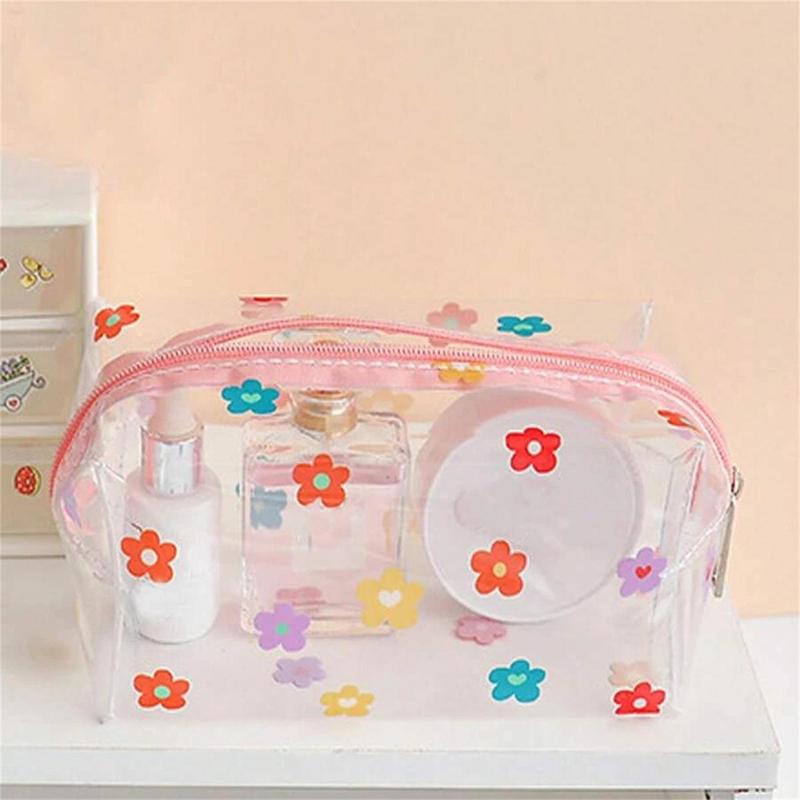Flower Pattern Clear Makeup Bag, Portable Cosmetic Storage Bag, Zipper Makeup Organizer Pouch, Versatile Storage Bag for Skincare, Lotion, Cream, Lip Balm, Eyeliners, Stationery, Makeup Holder 5