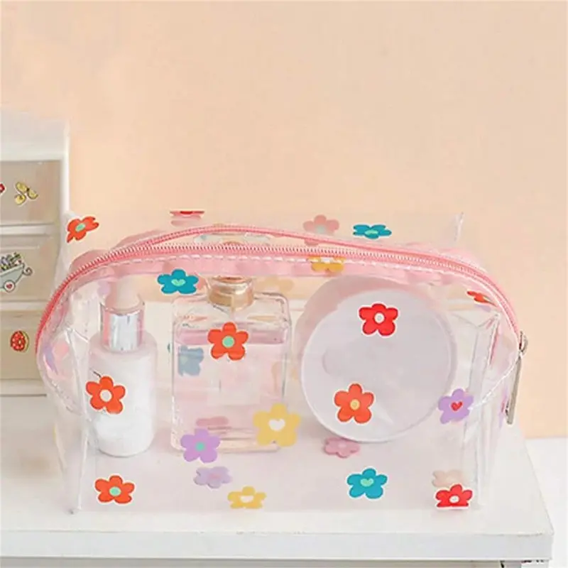 Flower Pattern Clear Makeup Bag, Portable Cosmetic Storage Bag, Zipper Makeup Organizer Pouch, Versatile Storage Bag for Skincare, Lotion, Cream, Lip Balm, Eyeliners, Stationery, Makeup Holder 5
