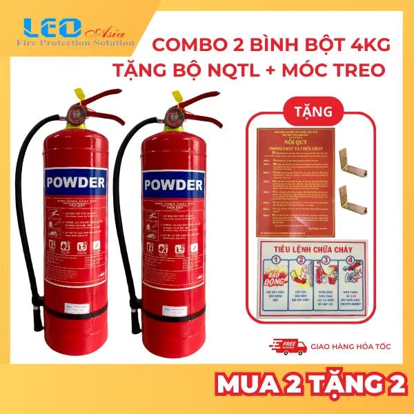 Combo 2 bình chữa cháy bột 4kg (có mốc treo) có tem bảo hành tặng kèm bộ nội quy tiêu lệnh phù hợp với hộ kinh doanh, gia đình, văn phòng 0