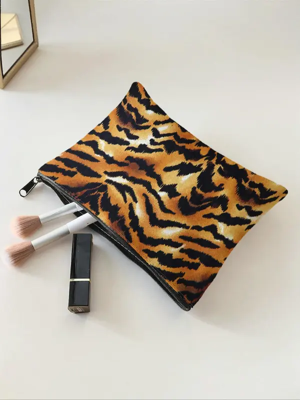 Tiger Stripe Pattern Makeup Bag, Casual Fashion Lightweight Multi-functional Makeup Bag, Travel Makeup Bag, Suitable for Leisure Travel, Business Trips 3