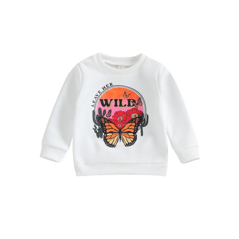 Product Introduction of Toddler Girls Boys Sweatshirts Baby Clothes Letter Butterfly Print Crew Neck Long Sleeve Infant Pullovers Fall Tops 33