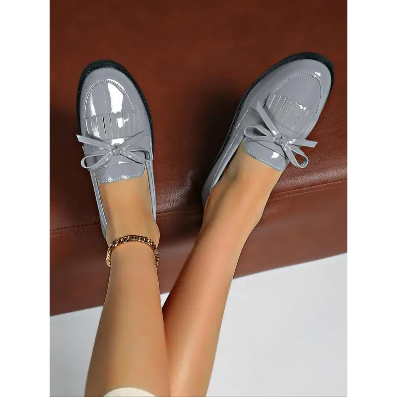 Women's Classical Solid Color Bow Decorated Loafers, Fashionable PU Leather Shoes for Daily Wear, Lightweight Breathable Comfortable Shoes for Women & Girls 8