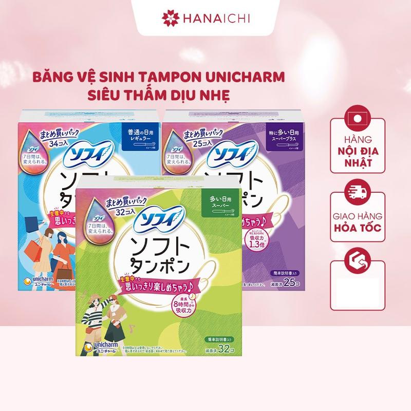 Băng vệ sinh Tampon Unicharm Sofy Soft Siêu Thấm Dịu Nhẹ - Nội địa Nhật Women Nữ