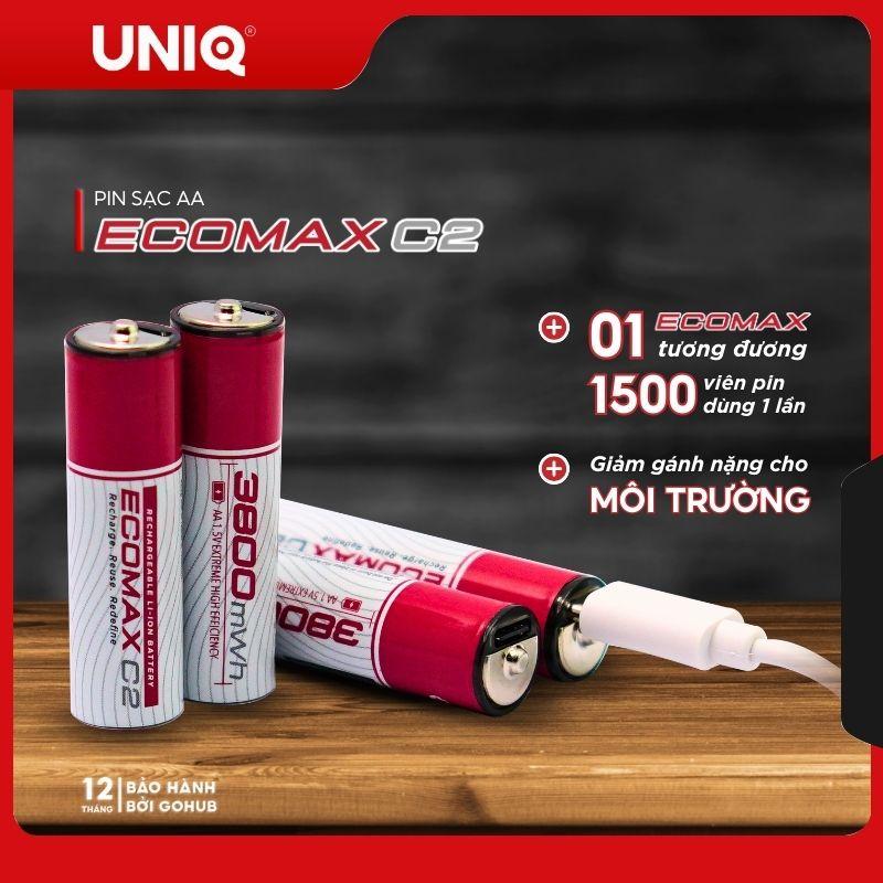 Pin sạc AA 3800mWh UNIQ EcoMax C2 type C 1.5V pin tiểu lithium ion dung lượng cao 2A thiết bị điện tử camera flycam