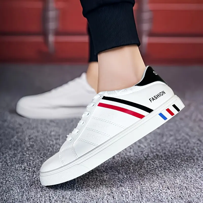 Men's Casual Sneakers, Stylish Low Top PU Leather Slip-On Sneakers, Autumn Winter Student Casual Shoes