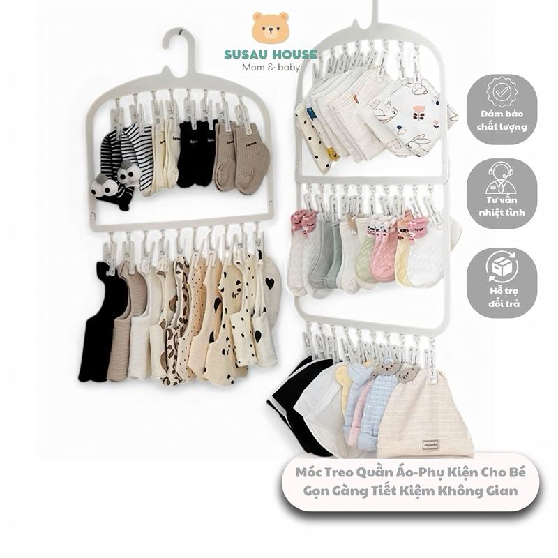 Móc Treo Quần Áo Cho Bé Treo Khăn Tất Vớ, Đồ Lót 2 Tầng 3 Tầng Giúp Tủ Quần Áo Gọn Gàng