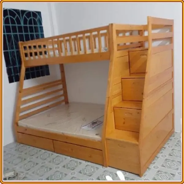 Giường 2 tầng TD192 Tundo cầu thang đảo chiều màu Vàng 1m/1m4 4