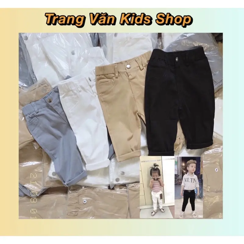 Quần Kaki Dáng Dài Lưng Thun Cho Bé Trai Bé Gái