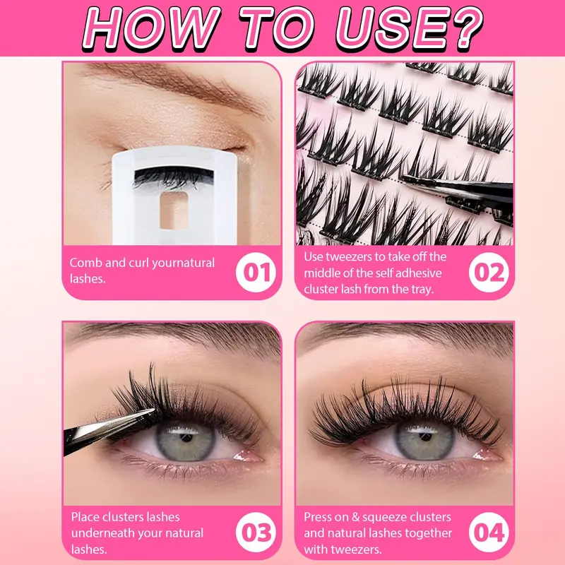Self Adhesive False Eyelash, Natural Look Fake Eyelash for Extensions, Eye Makeup Product, Professional Eye Makeup Accessories, Cosmetic, False Eyelashes Set, Eyelash Extension Kit, DIY Eyelash Extensions, DIY Eyelash Clusters, Individual Eyelash Bundles 8