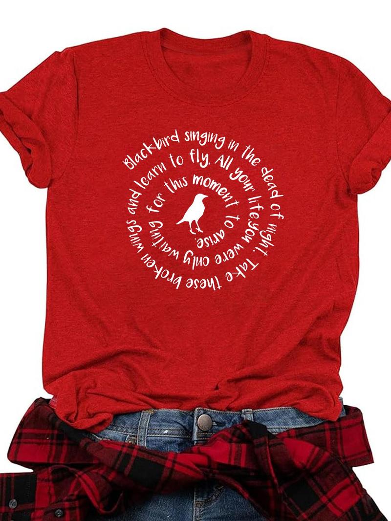 Product Introduction of 【Plus Size】 Letter Print Round Neck Graphic Tee, Fashion Casual Crew Neck Short Sleeve T-shirt for Daily Outdoor Wear, Women Plus Clothing for Summer 3