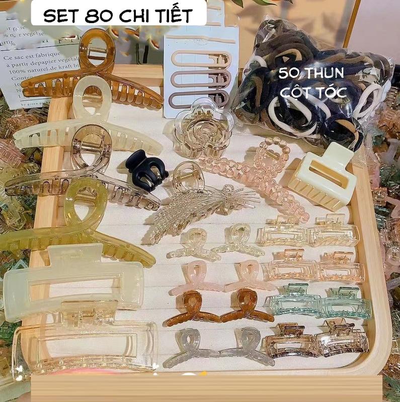Set Kẹp Tóc Ngoạm Càng Cua 80 Chi Tiết, 30 Kẹp Và 50 Thun Cột Tóc - Dumi Shop