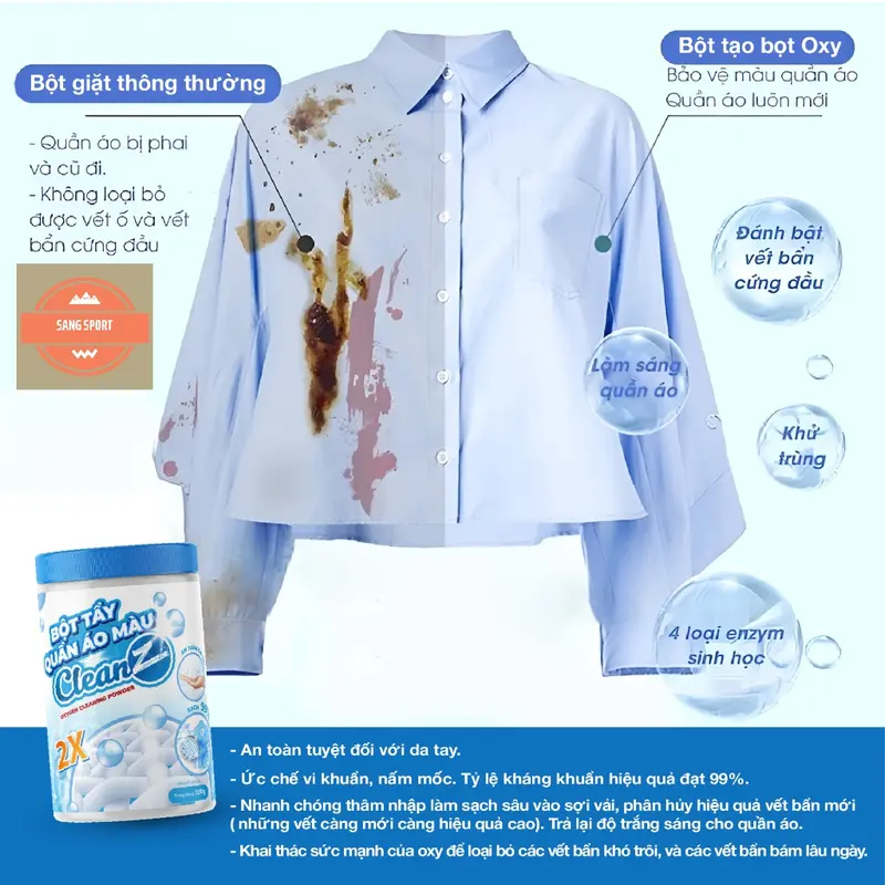 Bột tẩy vết bẩn đa năng Oxi Clean Z- Tẩy vết bẩn, nấm mốc, ố vàng, khử khuẩn an toàn Làm Sạch 7
