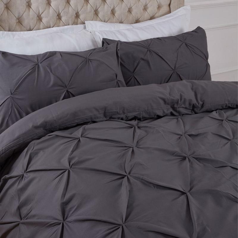 Highams Diamond Pintuck Pinch Pleat Duvet Cover Set - Silver 6