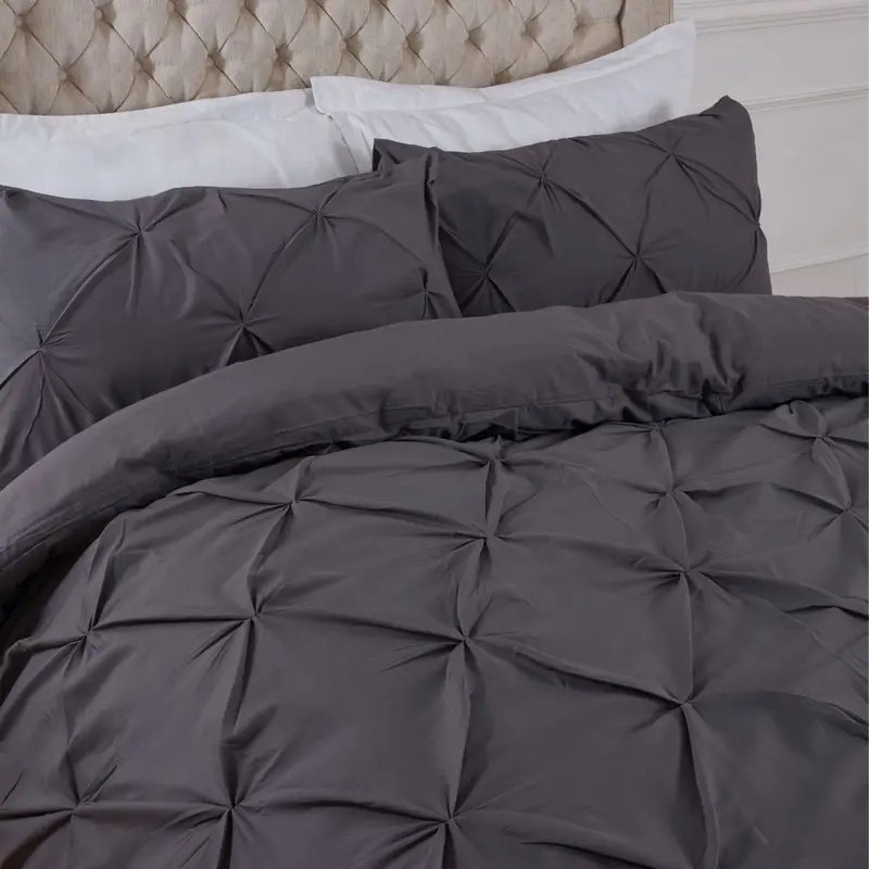 Highams Diamond Pintuck Pinch Pleat Duvet Cover Set - Silver 6